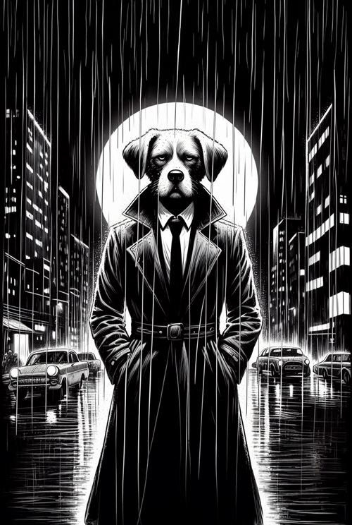 dog noir and rain  