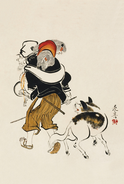 dog barking at a monkey trainer shibata zeshin 