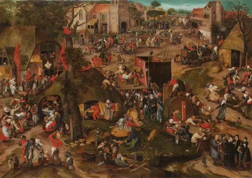 a flemish kermis with a performance of the farce een cluyte van plaeyerwater (1570) peeter baltens 