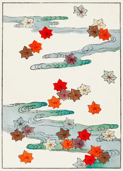 autumn and water illustration japan 