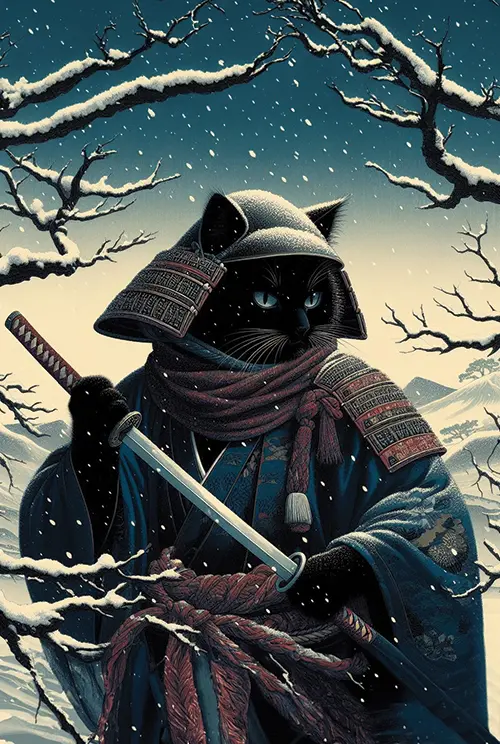 black cat with a sword  