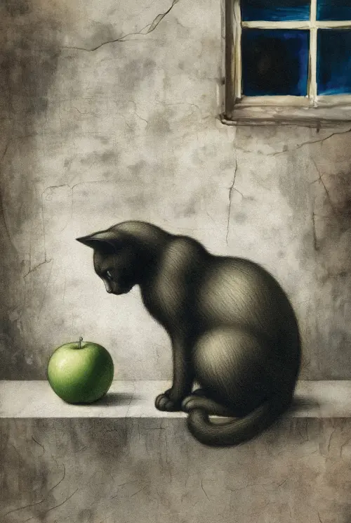 cat and apple  