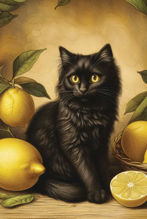 cat and lemons  