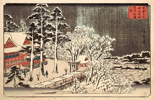 clear weather after snow in the precincts of the kanda myōjin shrine, from the series famous places in the eastern capital (1840 42) utagawa hiroshige 