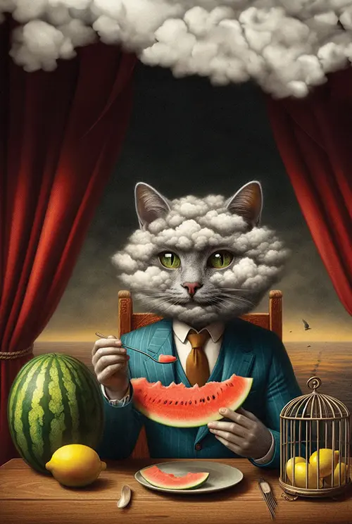 cloudy cat and watermelon  