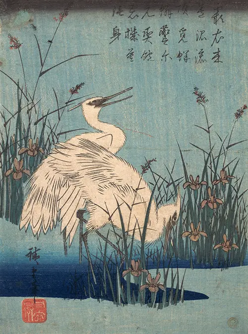 egret in iris and grasses (1837) japan utagawa hiroshige 