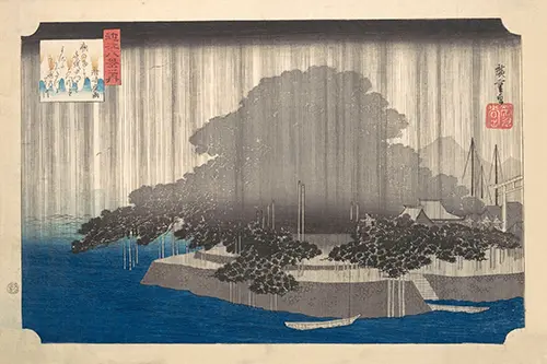 evening rain at karasaki pine tree (1832) japan utagawa hiroshige 