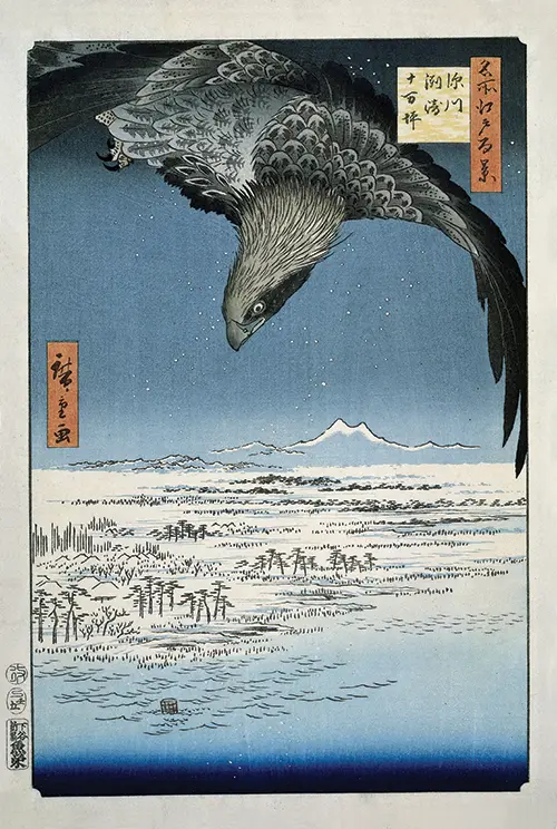 fukagawa susaki and jumantsubo, from the series one hundred famous views of edo (1857) japan utagawa hiroshige životinje 