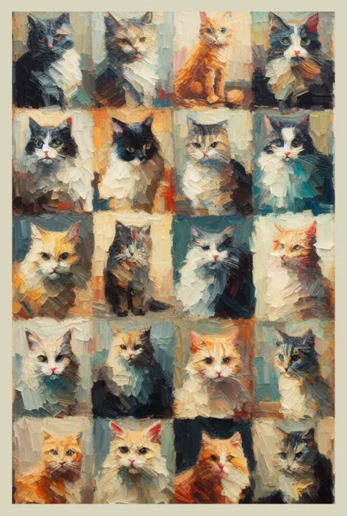 grid of 20 cats impressionism  