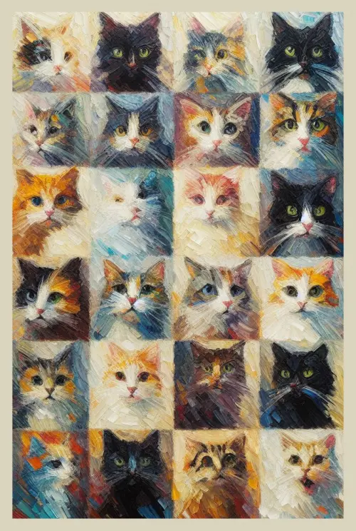 grid of 24 cats impressionism  