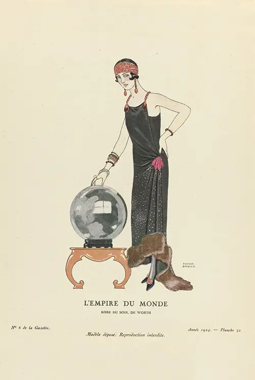l empire du monde robe du soir, de worth gazette du bon ton art modes frivolités, 1924 no 6 george barbier 