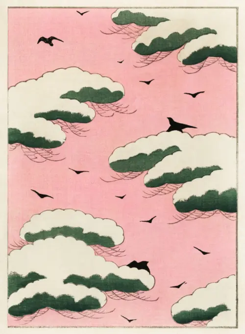 pink sky illustration japan 
