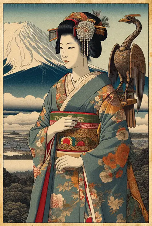 portrait with wooden bird japan 