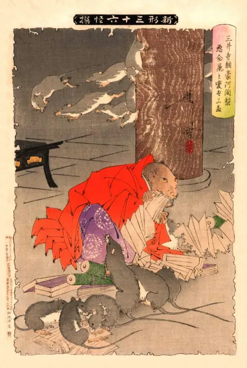 priest raigo of miidera transforming into a vengeful rat (1891) japan tsukioka yoshitoshi 