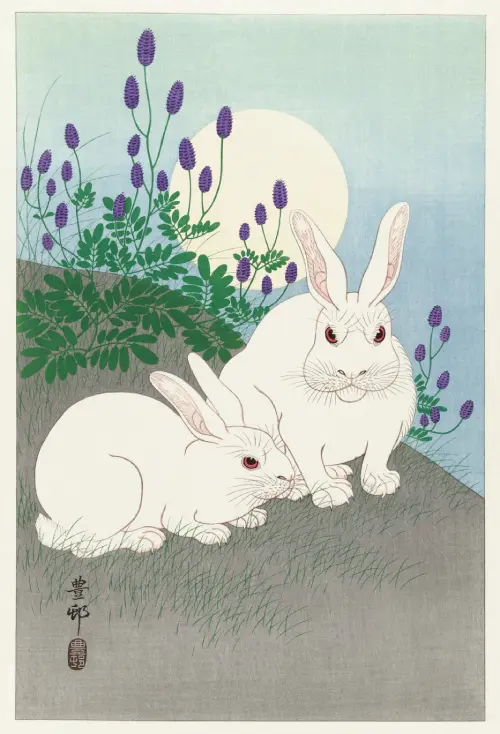rabbits at full moon (1920 1930) japan ohara koson 