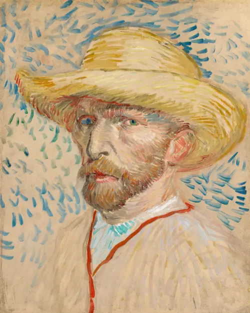 self portrait with a straw hat (1887) vinsent van gog 