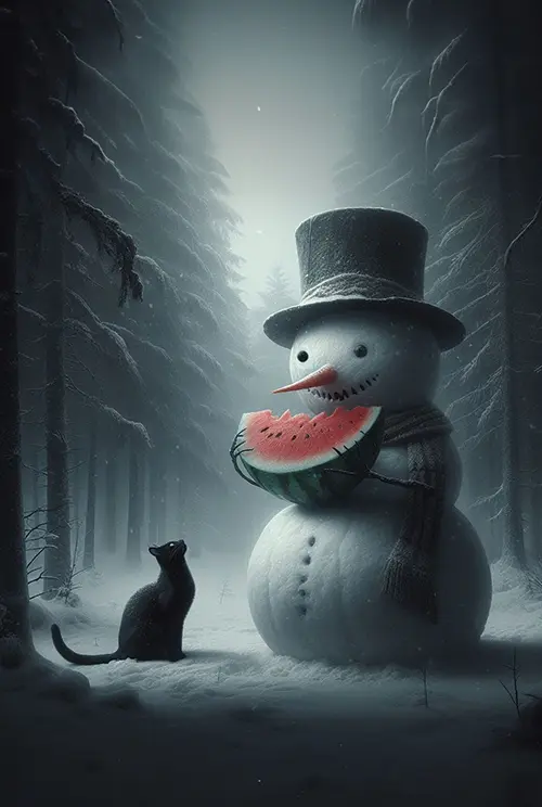 snowman and cat eating watermelon životinje 