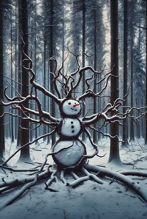 snowman in enchanted forest  