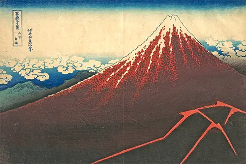 oluja sa grmljavinom ispod vrha (1830 32) katsushika hokusai 