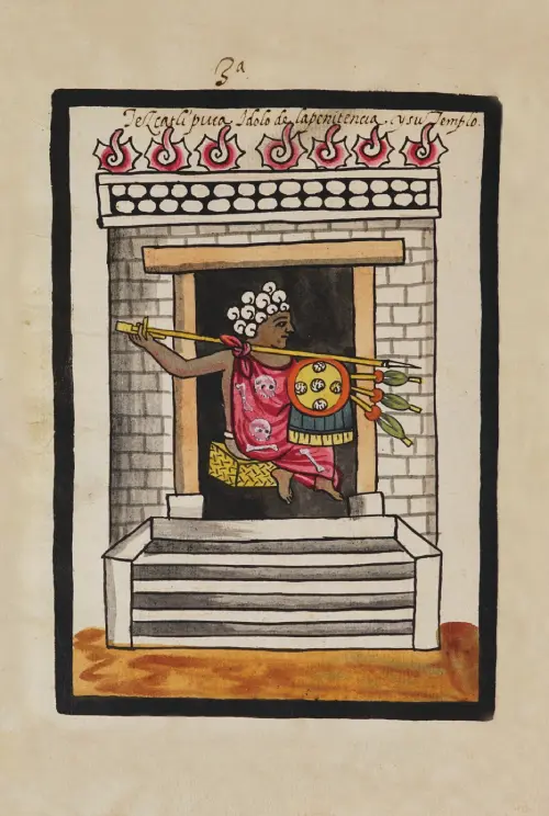 the aztec god tezcatlipoca and his temple (1585) juan de tovar 