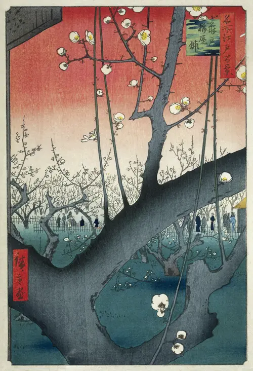 the plum garden at kameido shrine (1857) utagawa hiroshige 