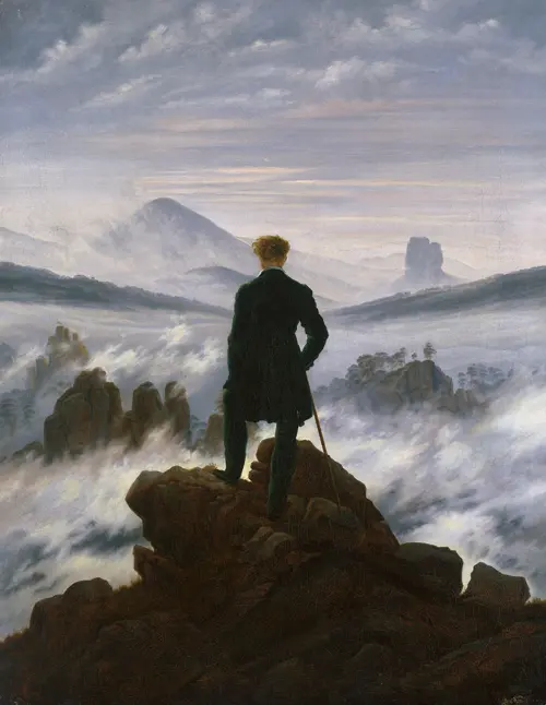 wanderer above the sea of fog der wanderer über dem nebelmeer (1817) caspar david friedrich 