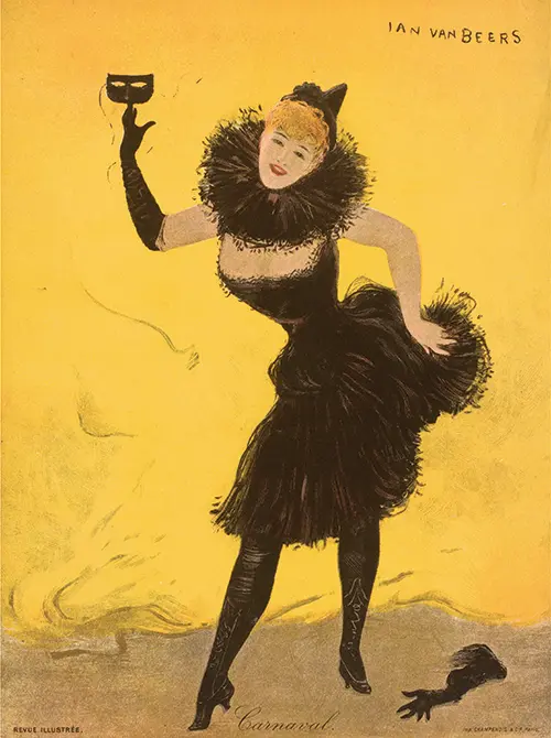 woman in carnival costume with mask in her hand, carnival (1885 1903) jan van beers 