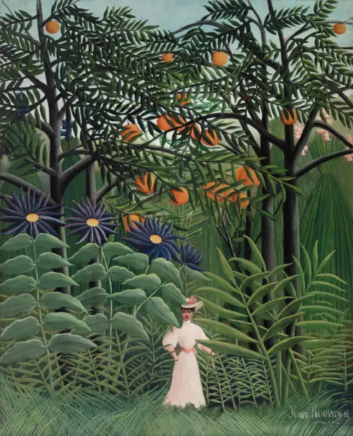 woman walking in an exotic forest (1905) henri rousseau 