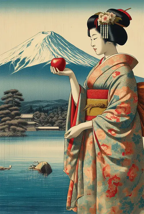 woman with apple japan 