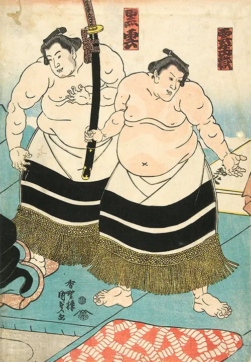 wrestlers kurokumo ryūgorō and kumoodake kiriemon (1843 1844) utagawa kunisada 