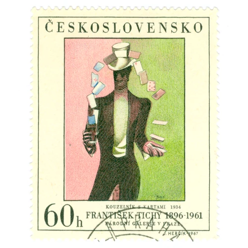 the conjurer františek tichý, čehoslovačka, 1967 uramljena poštanska marka  