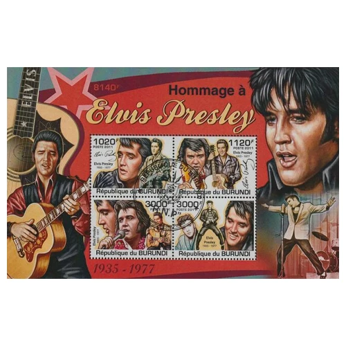 elvis presley originalni blok od 4 poštanske markice, burundi 2011 uramljeno 21x30 cm  