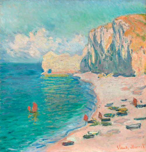 the beach and the falaise d amont (1885) claude monet 