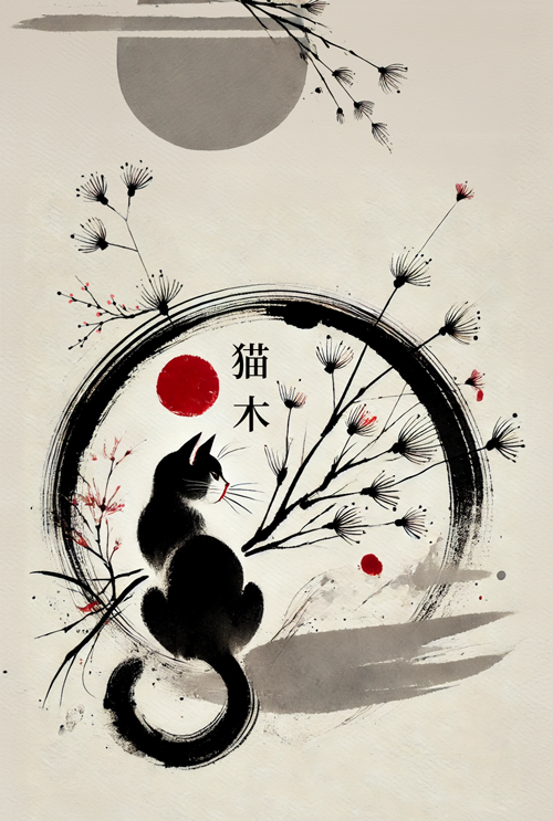enso cat and blossoms  