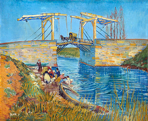 the langlois bridge at arles with women washing (1888) vinsent van gog 