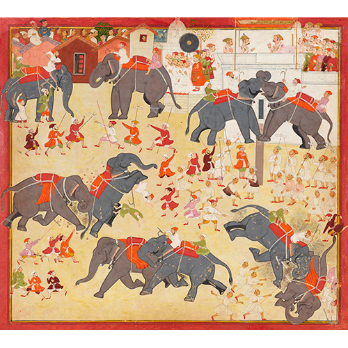 maharana raj singh observing an elephant fight  