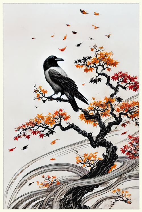 crow and autumn breeze  