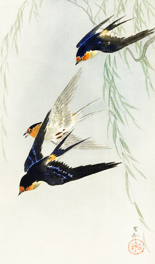 three birds in full flight ohara koson 