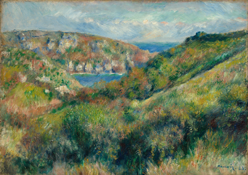 hills around the bay of moulin huet, guernsey (1883) auguste renoir 