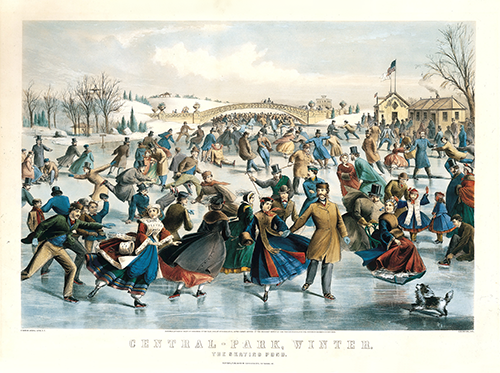 central park, winter the skating pond (1862) charles parsons 