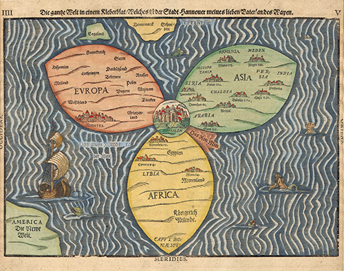 mapa sveta u obliku lista deteline (1581) heinrich bünting 