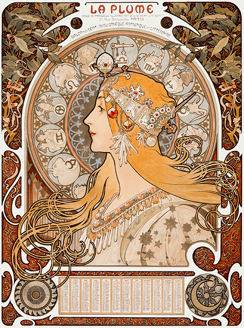 zodiaque or la plume (1896 1897) alphonse mucha 