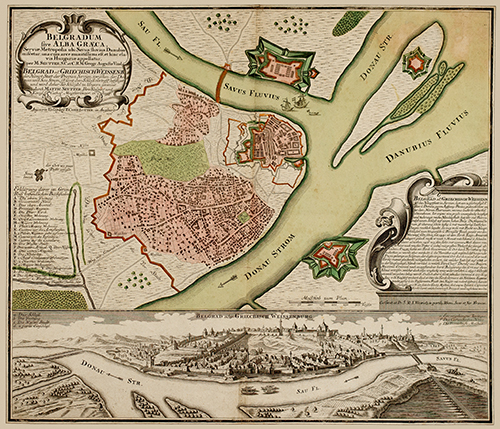 beograd plan grada i tvrđave sa panoramom (pogled sa zemunske strane) (1760) george matthäus seutter 