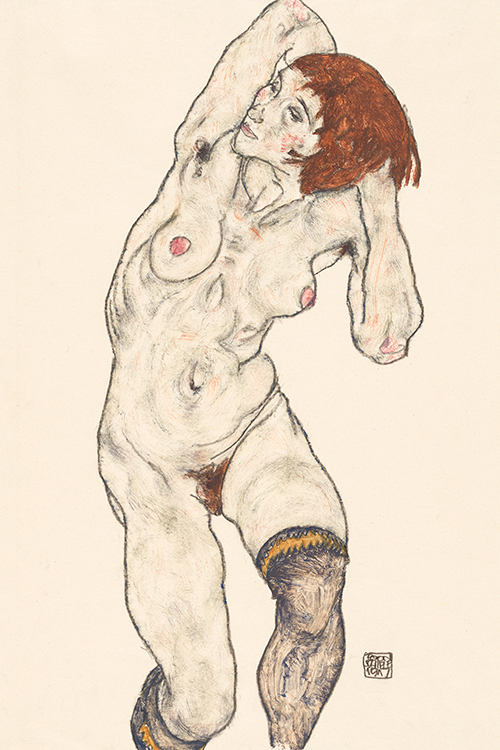 naked lady nude in black stocking (1917) egon schiele 